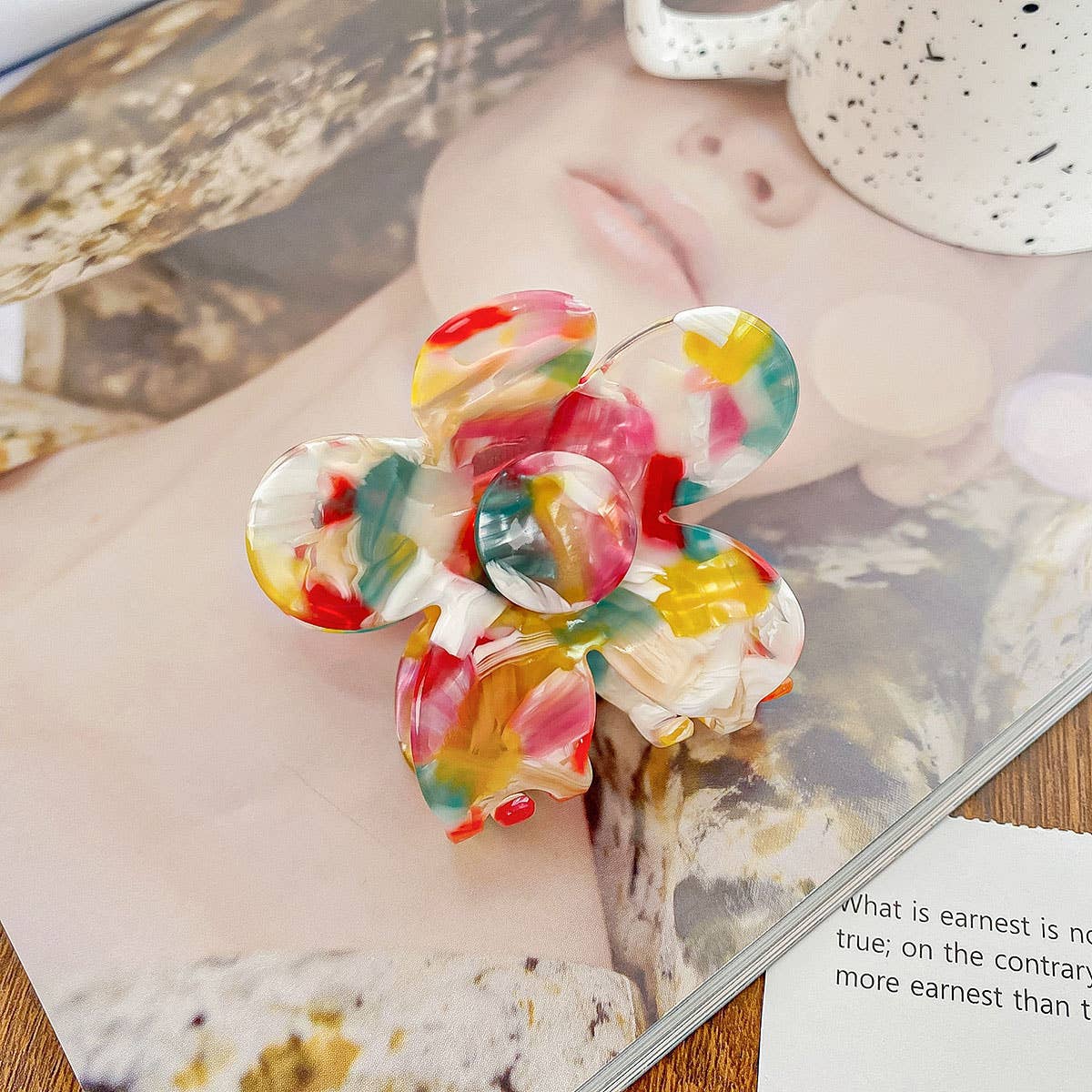 2.7" Flower Tortoise Shell Hair Claw Clips_CWAHA0383