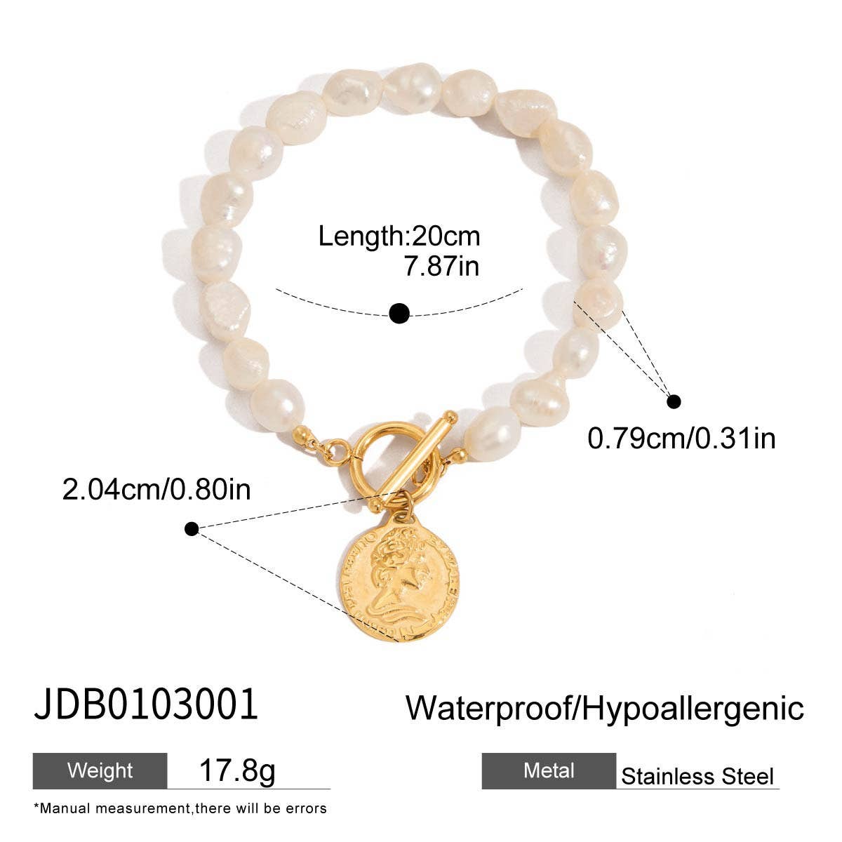 18K Gold Freshwater Pearl Bracelet, Chic Design_CWAJE4697