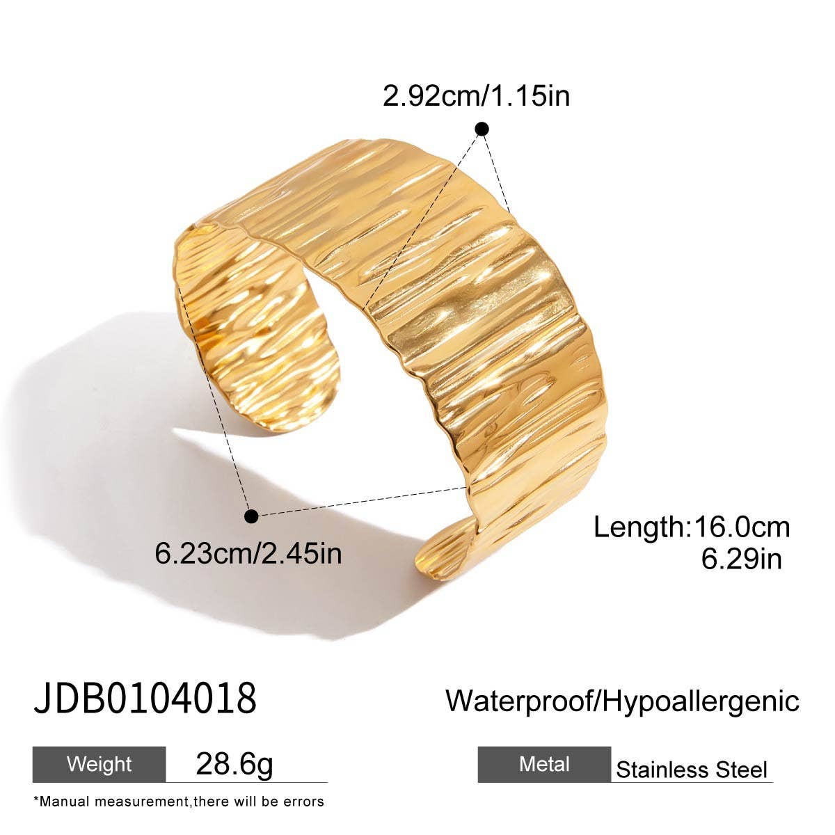Minimalist Wide Textured Open Bangle, 18K Gold
