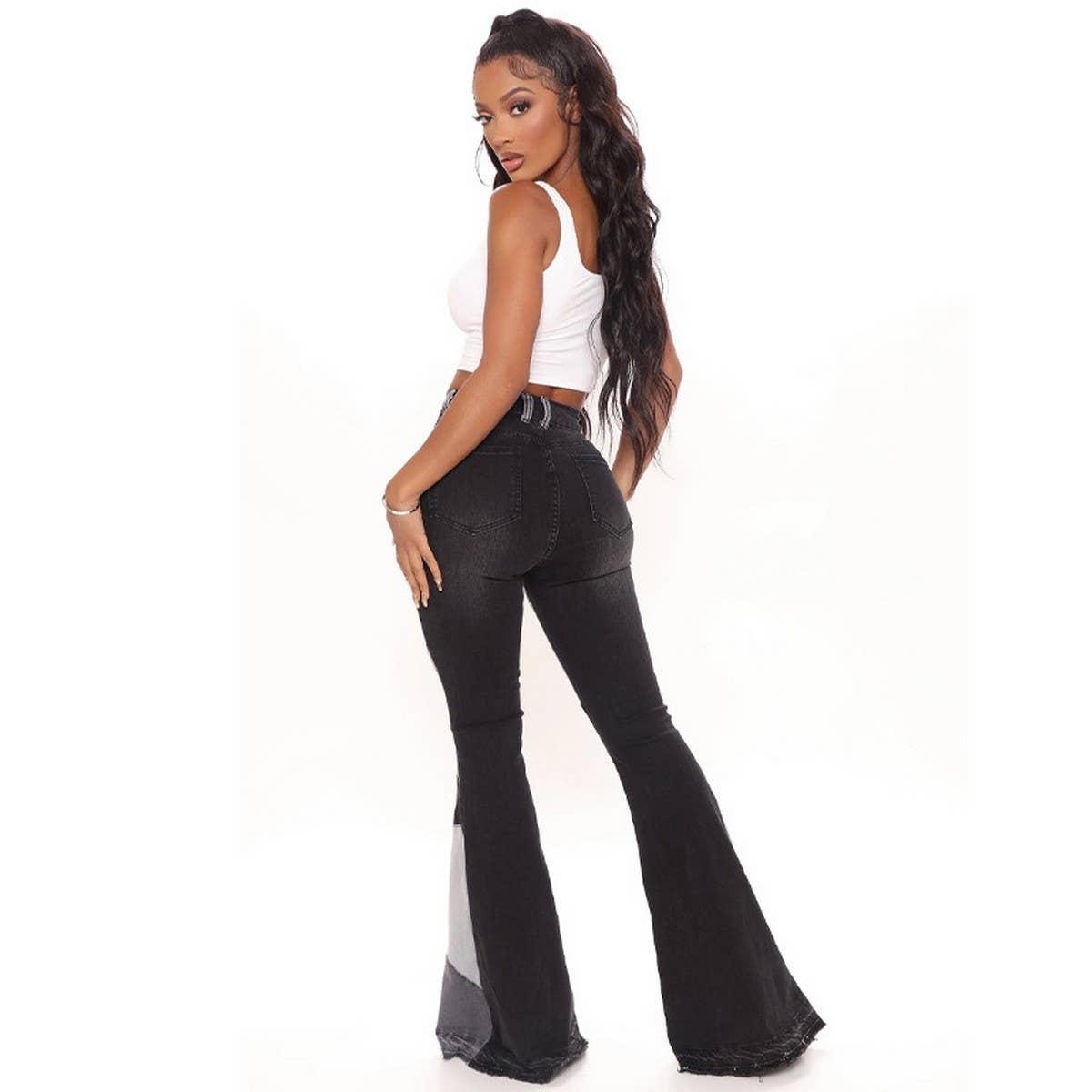 RETRO HIGH WAISTED FLARED PANTS JEANS_CWJP0175