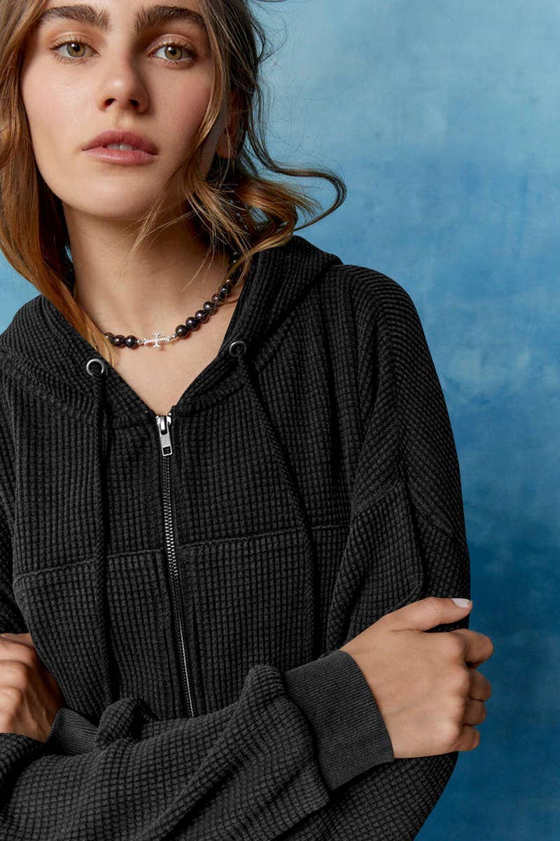 ZIPPER CARDIGAN LONG-SLEEVED FALLOW HOODIE_CWOHOL0508