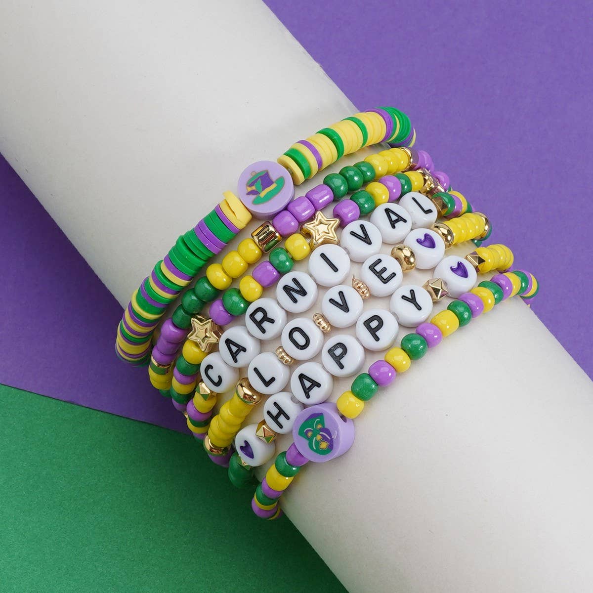 CWAJE05696_MARDI GRAS CARNIVAL HEART BEADED PARTY BRACELET