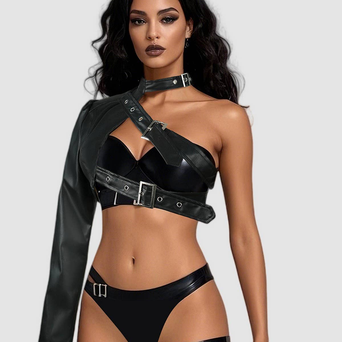 Black Punk PU Jacket – Asymmetrical Rock Style_CWMM9007
