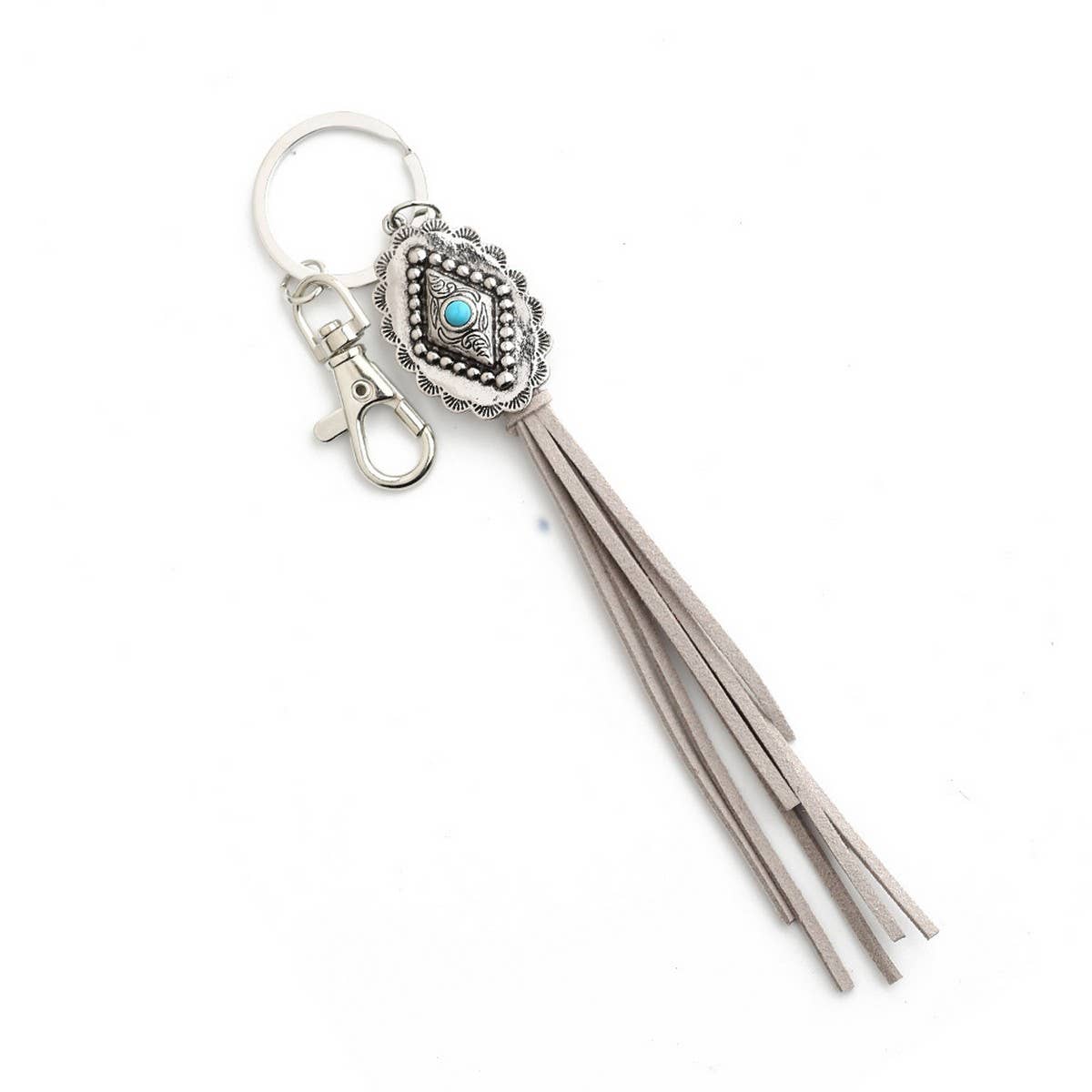 Boho DiamondKeychain withTassel and TurquoiseCharm_CWAB5082