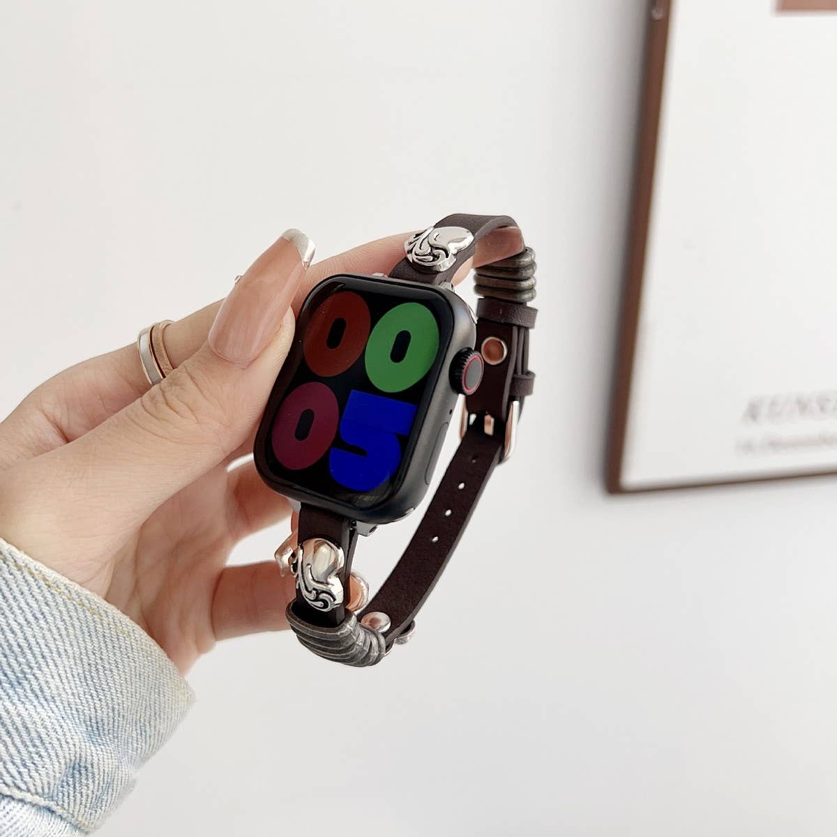 IWATCH9-1 14MM HEART LEATHER STRAP FOR APPLE WATCH