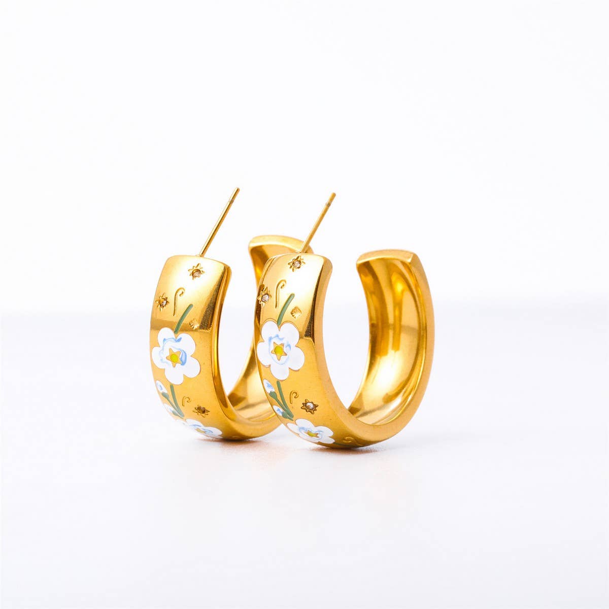 Stainless Steel Painted Flower Earrings_CWMM5726