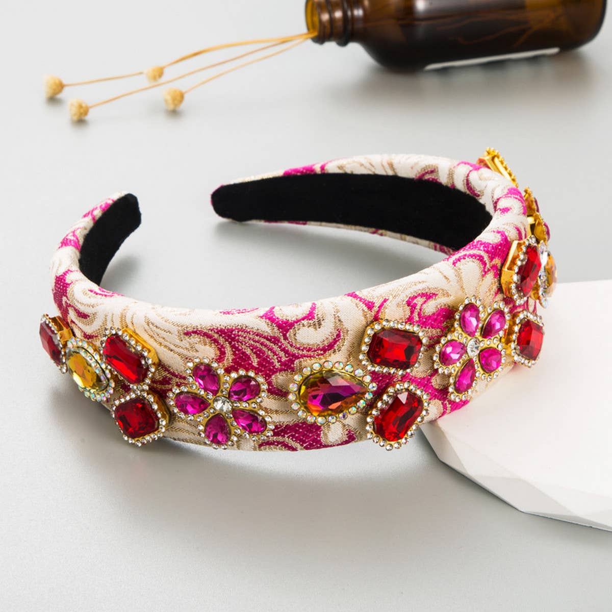 VINTAGE EMBROIDERED FABRIC WIDE BRIM HEADBAND