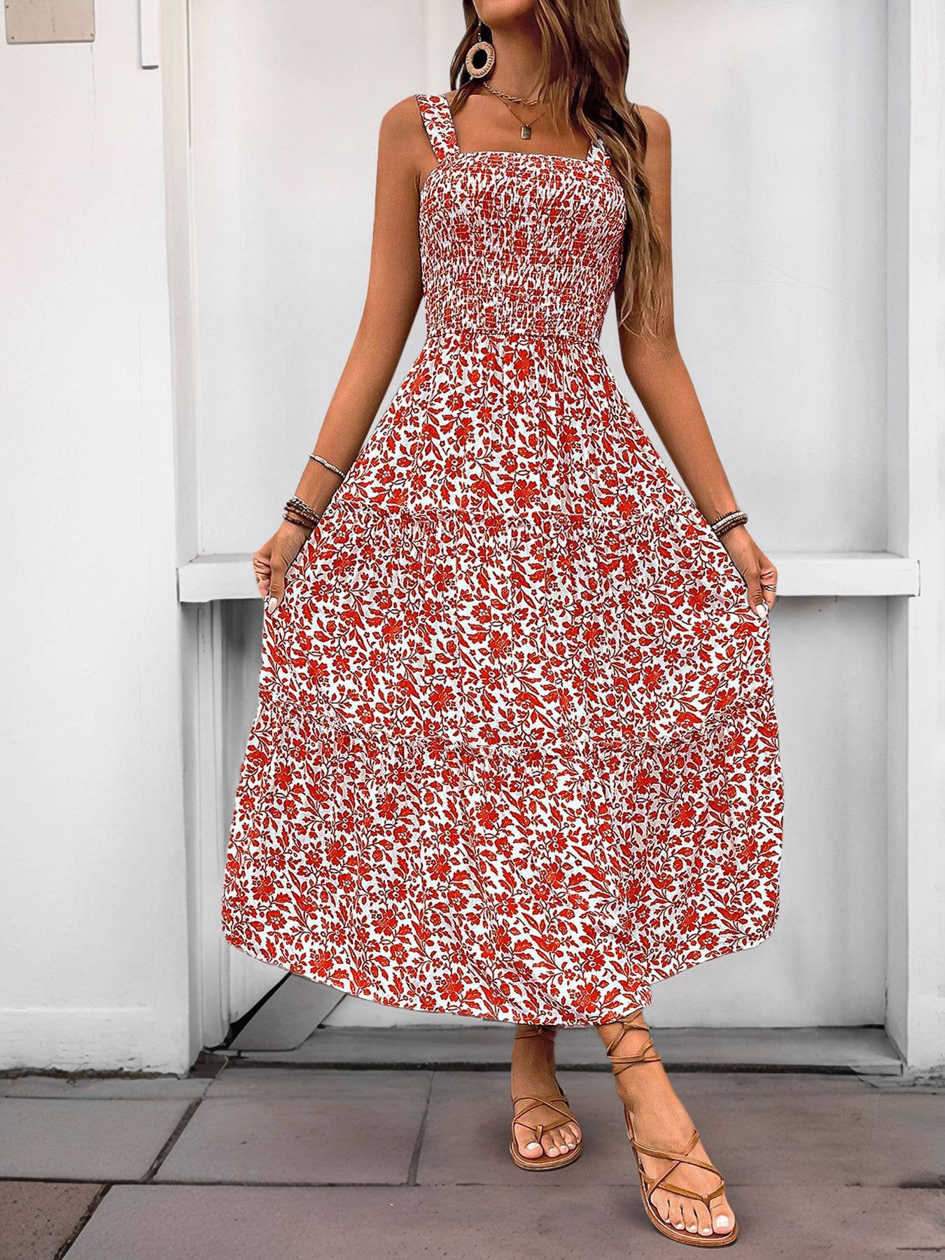 Floral sleeveless sundress sweet country style