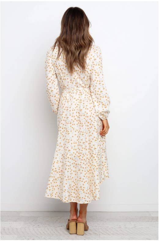 Floral sweet fashion ruffled long sleeve dress