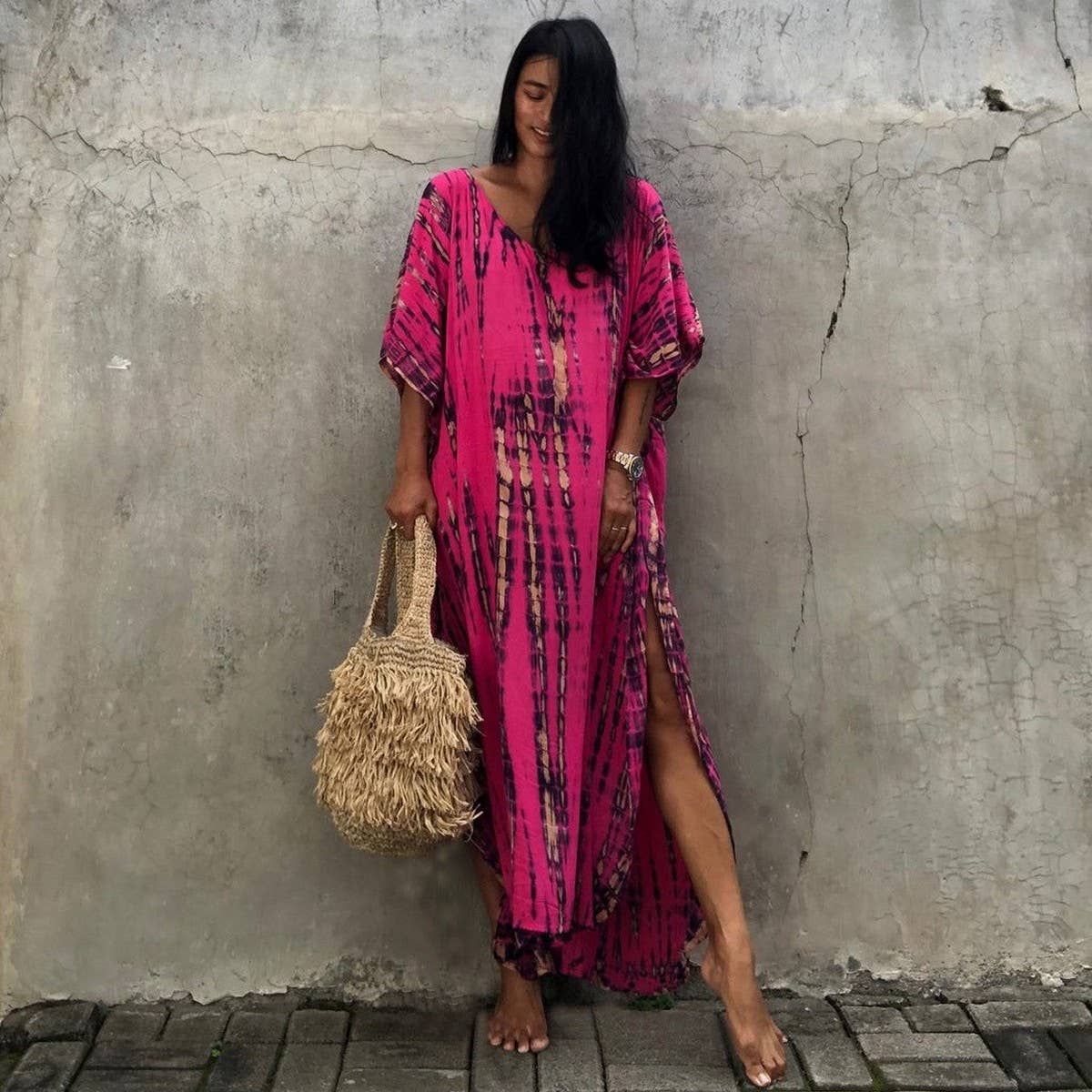 Tie-Dye Caftan Beach Cover-Up Loose Resort Robe