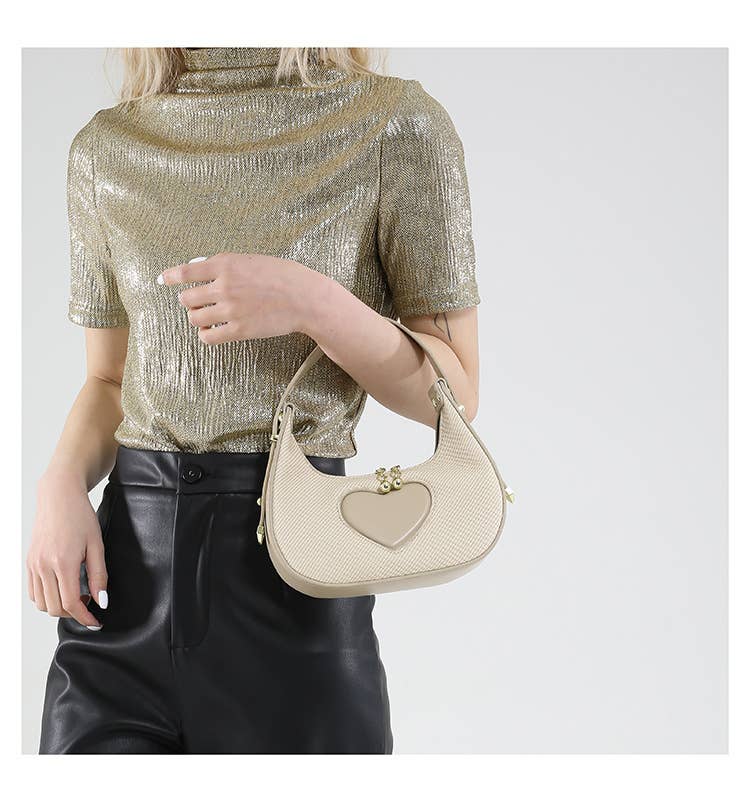Solid-color simple heart-shaped underarm bag