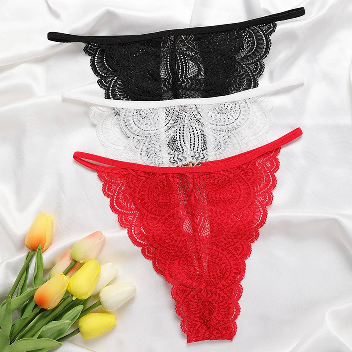 SEXY LACE HOLLOW MID WAIST TRIANGLE UNDERWEAR