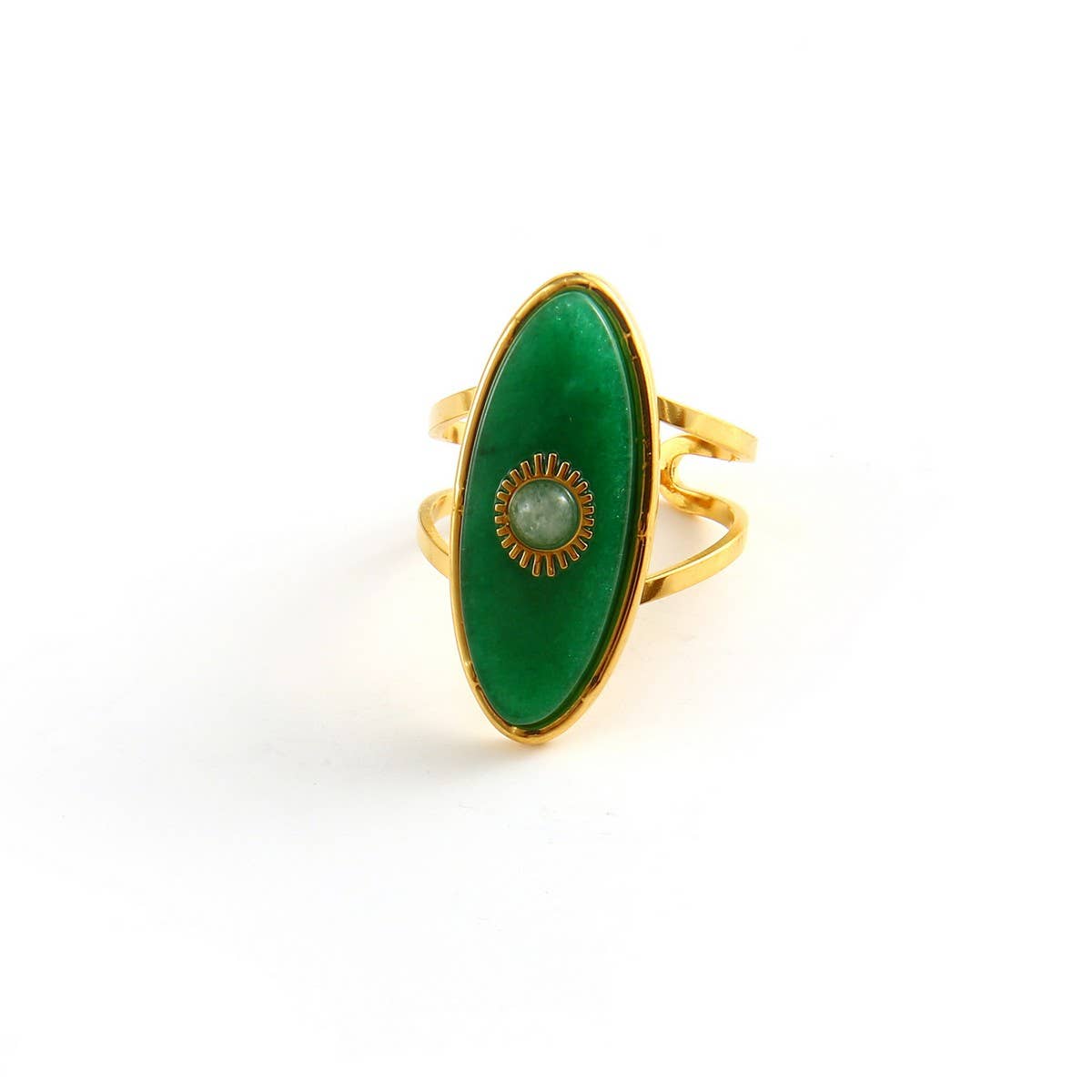 18K Steel Necklace Ring Set with African Jade_CWMM8875