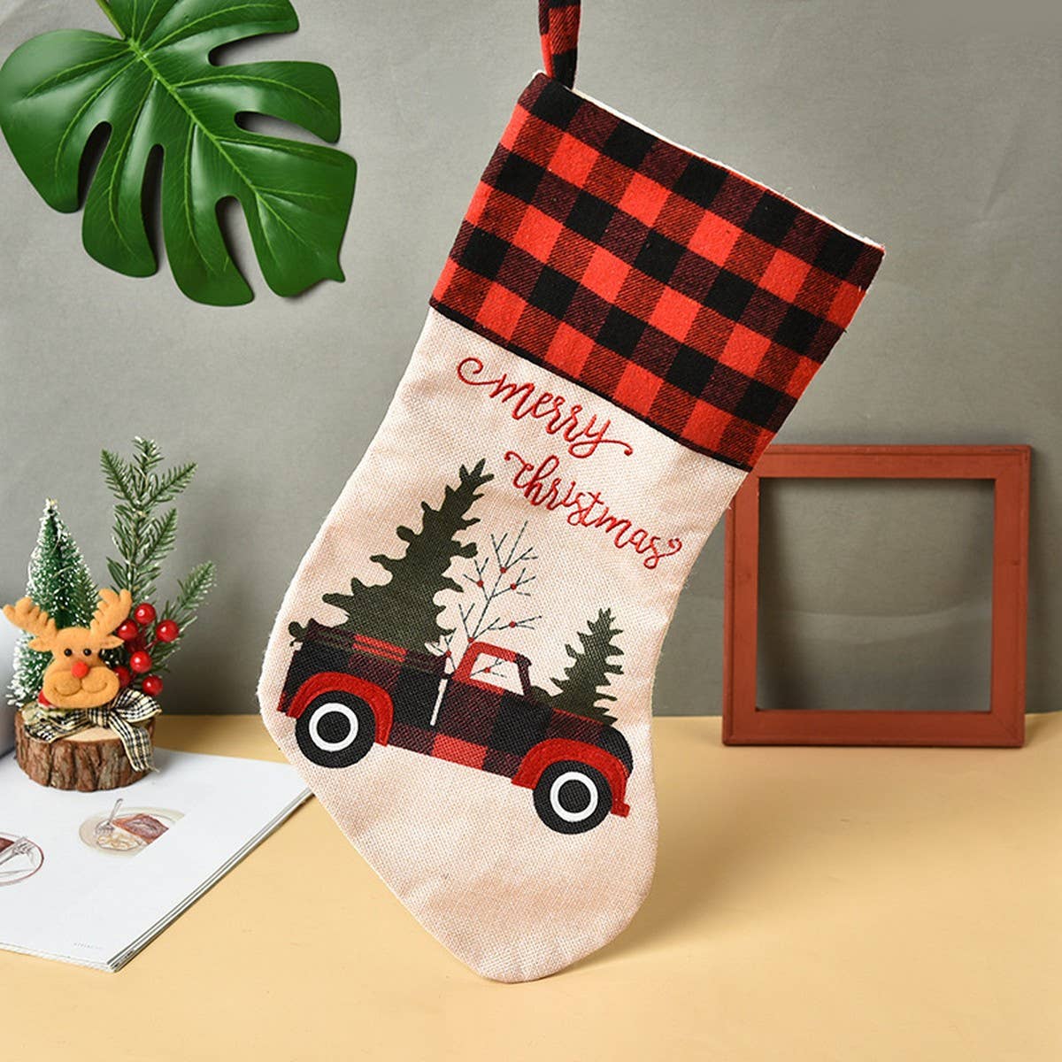 CHRISTMAS DECORATIONS WITH VARIOUS CHRISTMAS SOCKS