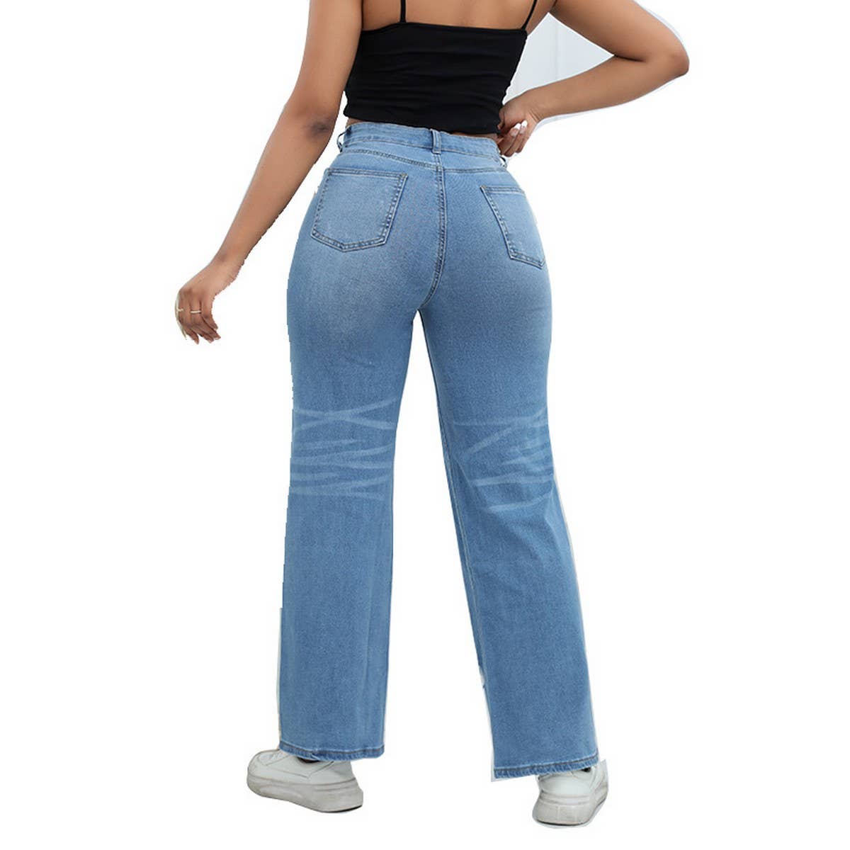 WOMENS WASHED HOLE BELL BOTTOMED PANTS JEANS_CWJP0166