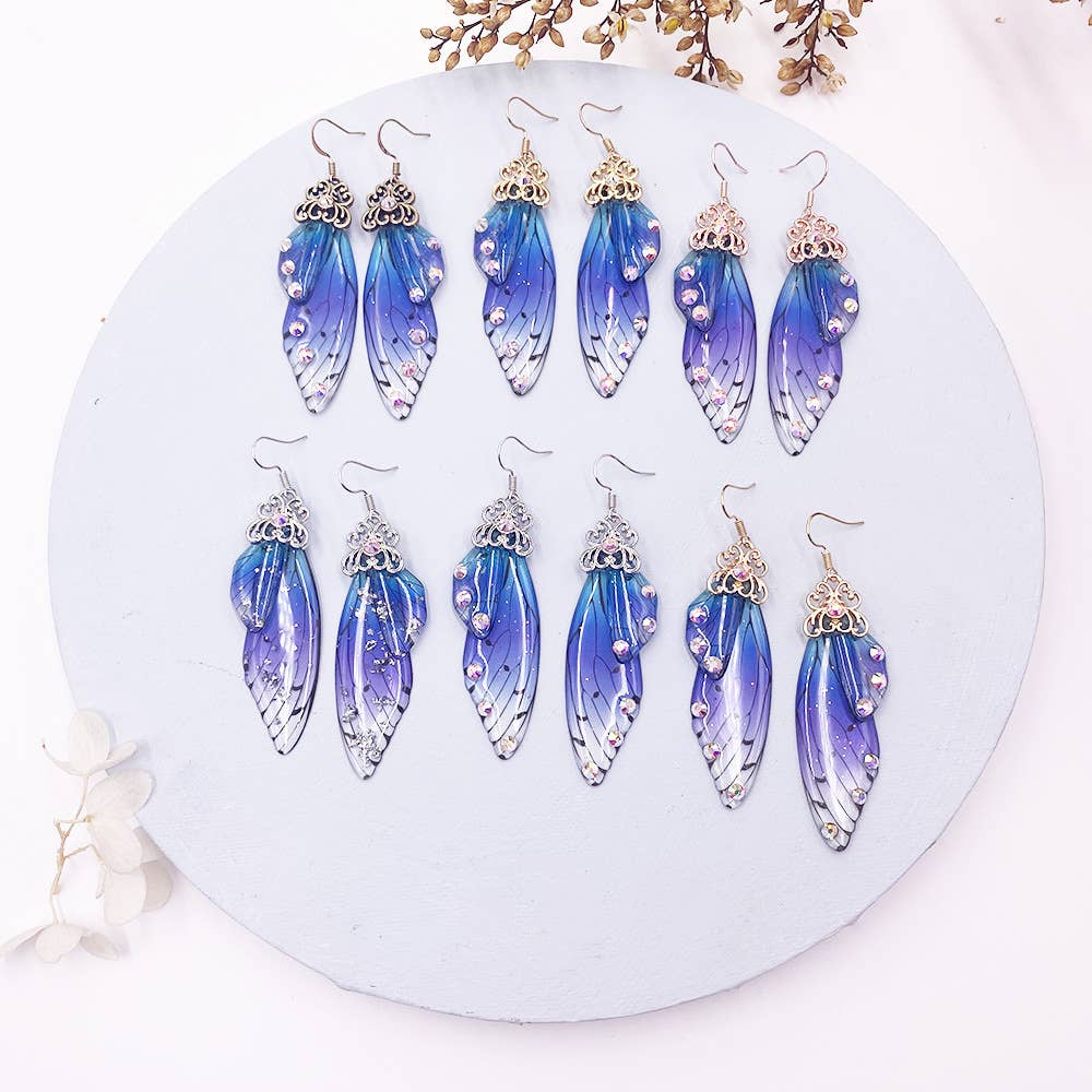 Elegant long earrings with cicada wing wings