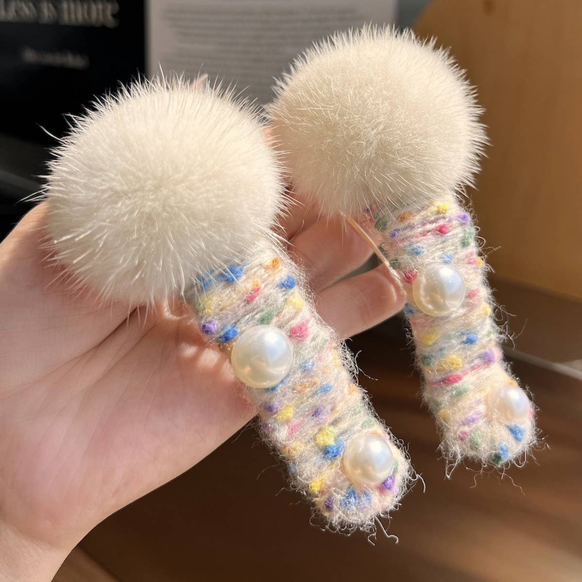 Fuzzy Mink Fur Ball Hair Clip, Winter Duckbill Pin