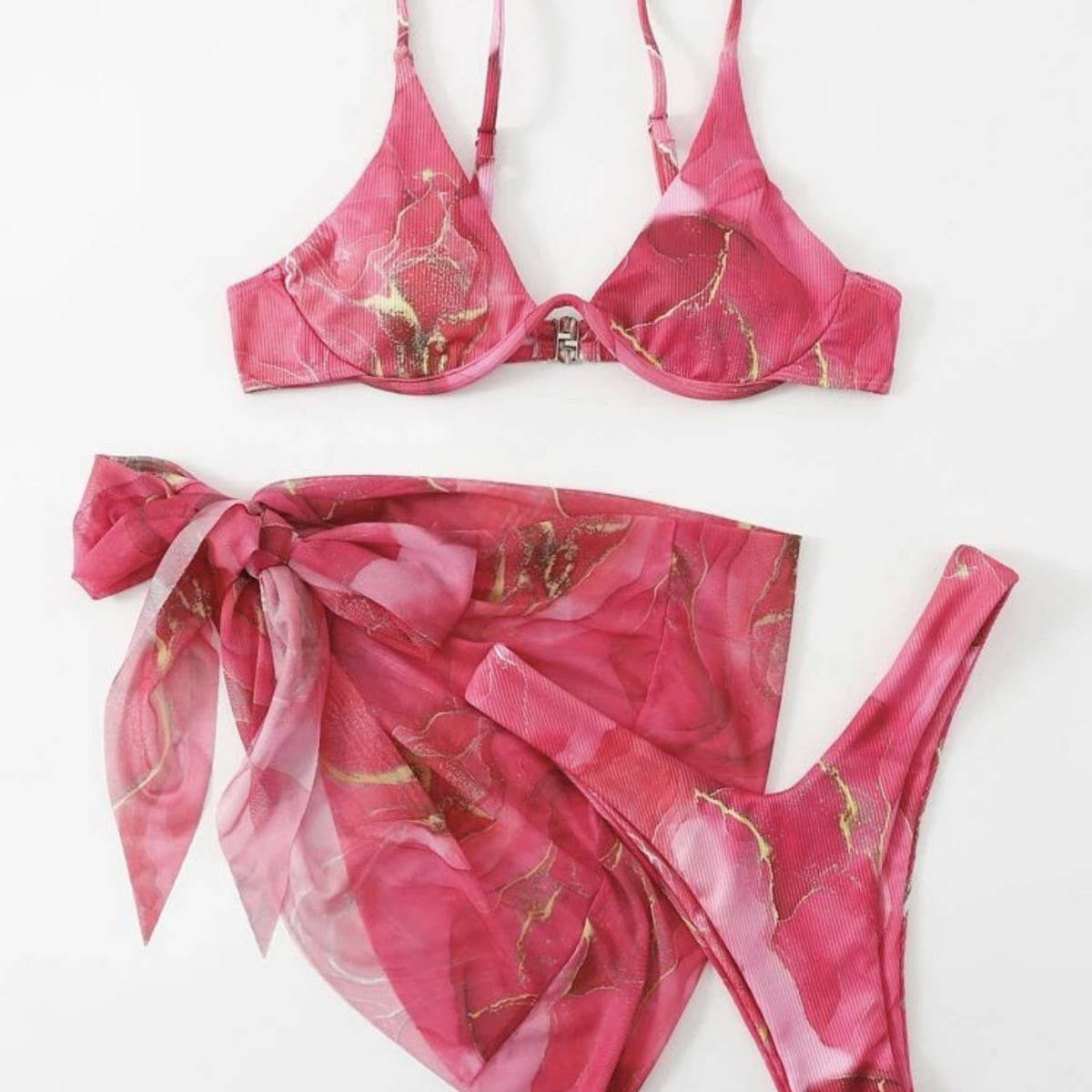 Marble Print Bikini Set - Sexy 3 Piece Swimsuit