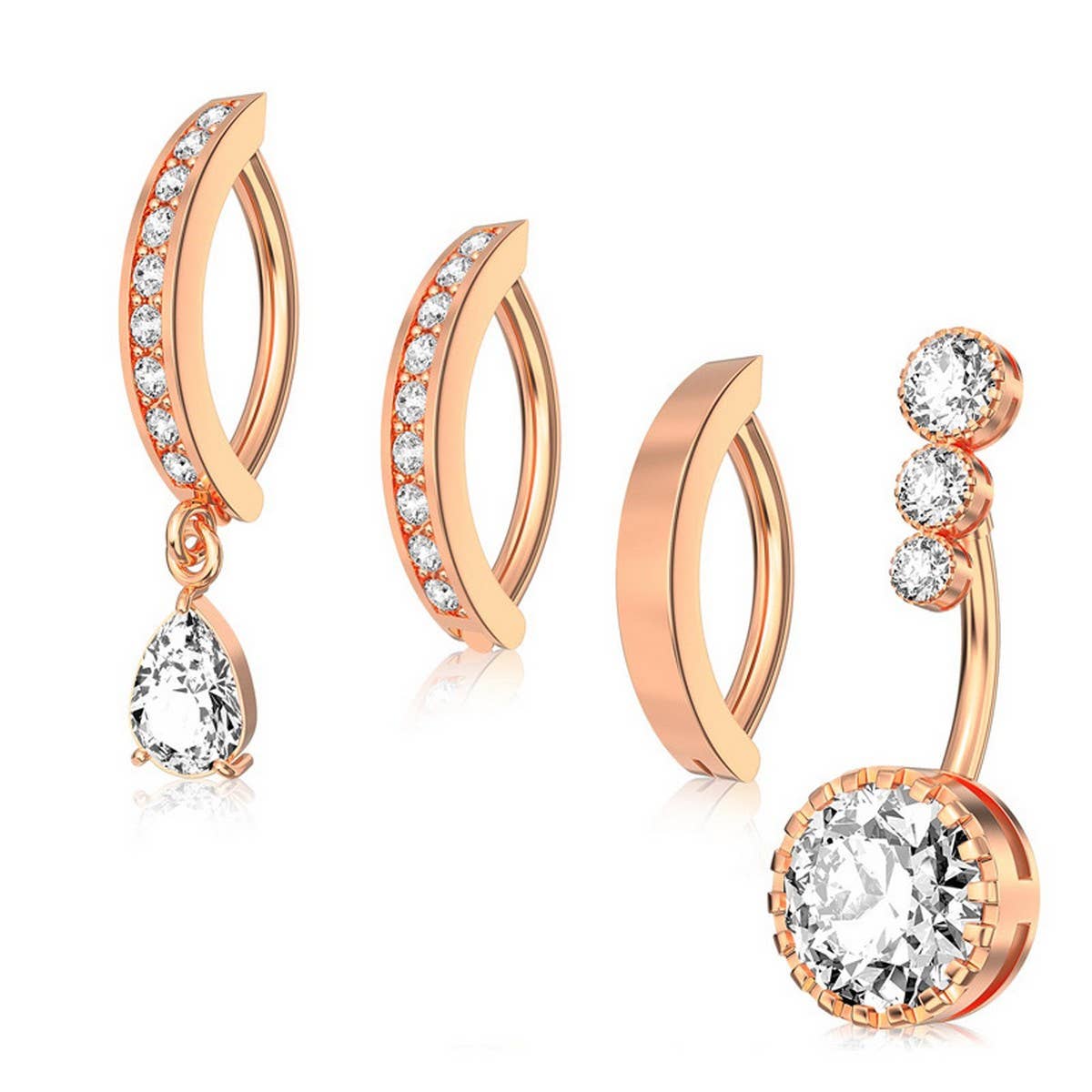 Stylish Teardrop CZ Dangle Navel Ring Jewelry_CWMM9382