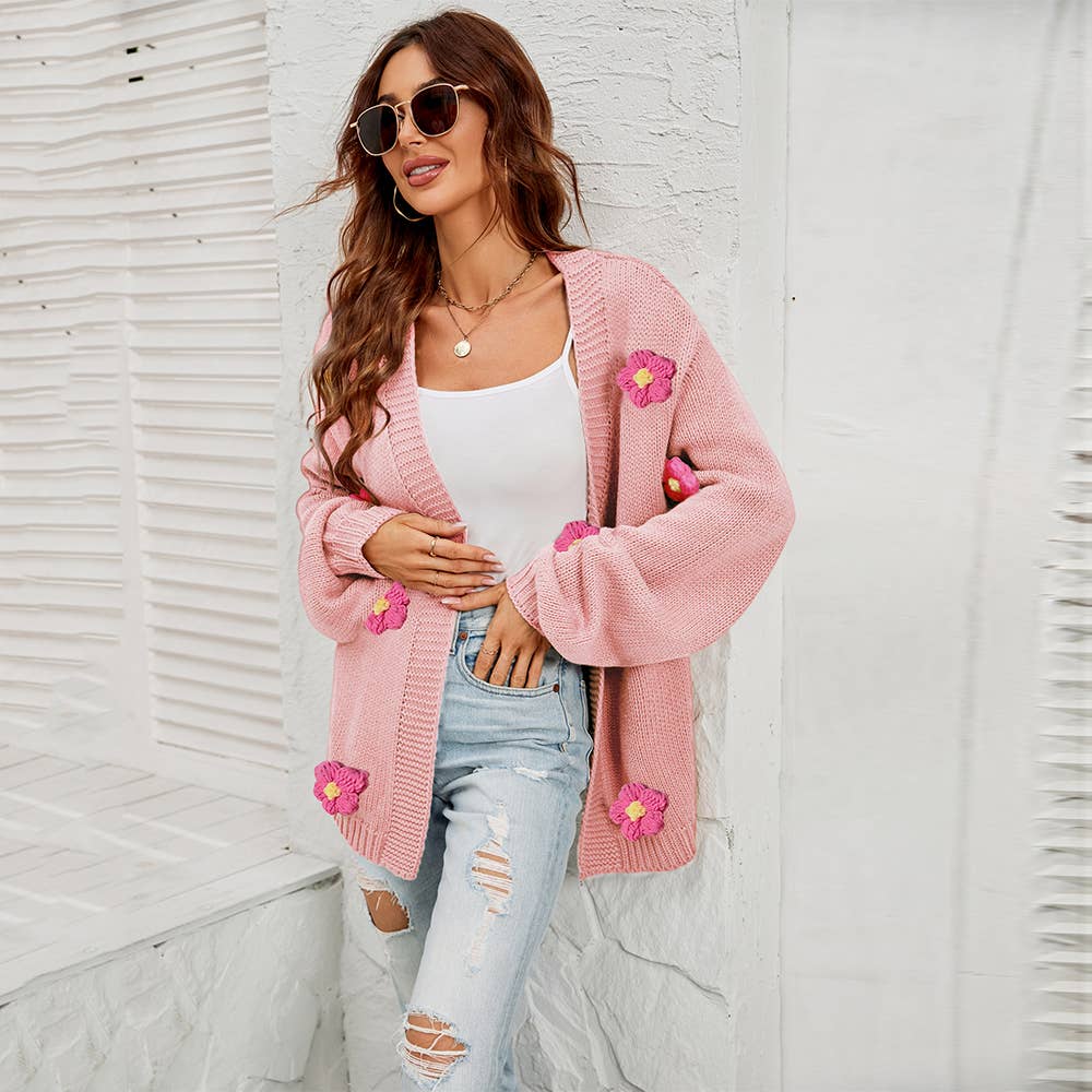Flower cardigan lantern sleeve sweater coat