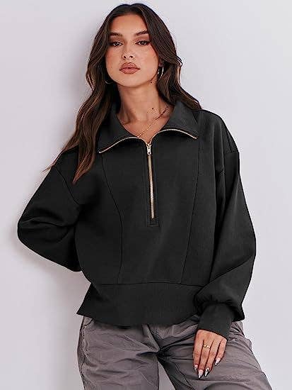 ZIPPER LONG-SLEEVED LOOSE PULLOVER SPORTS HOODIE