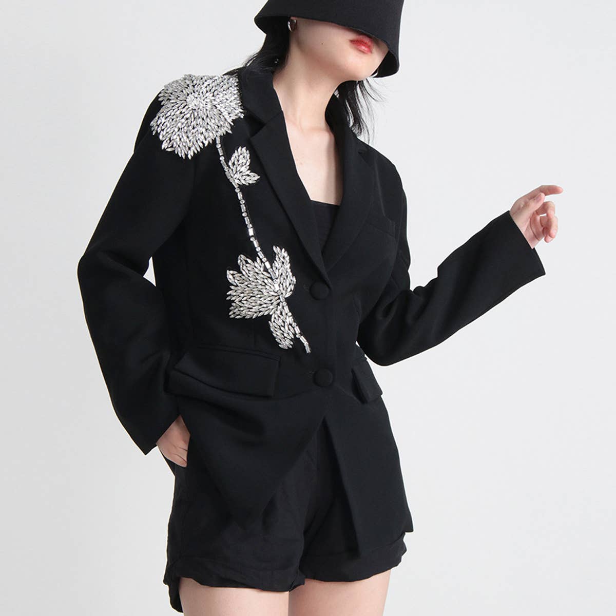 Beaded Floral Blazer – Loose Fit Elegant Look_CWOCO1233