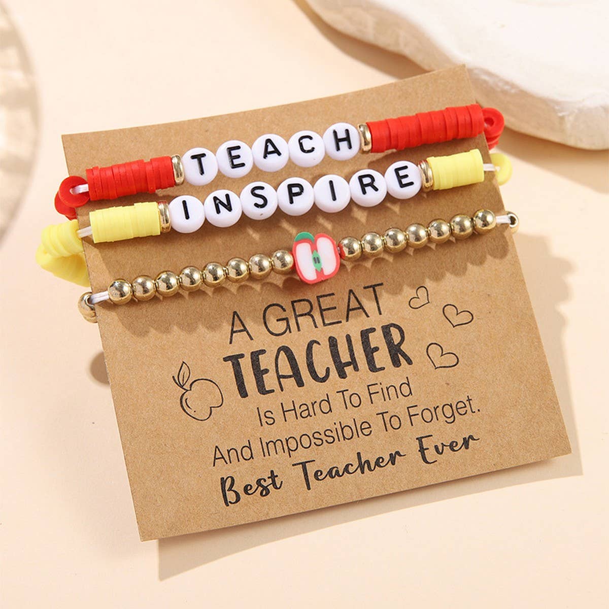 LOVE APPLE LETTER SOFT CLAY ELASTIC BRACELET SET