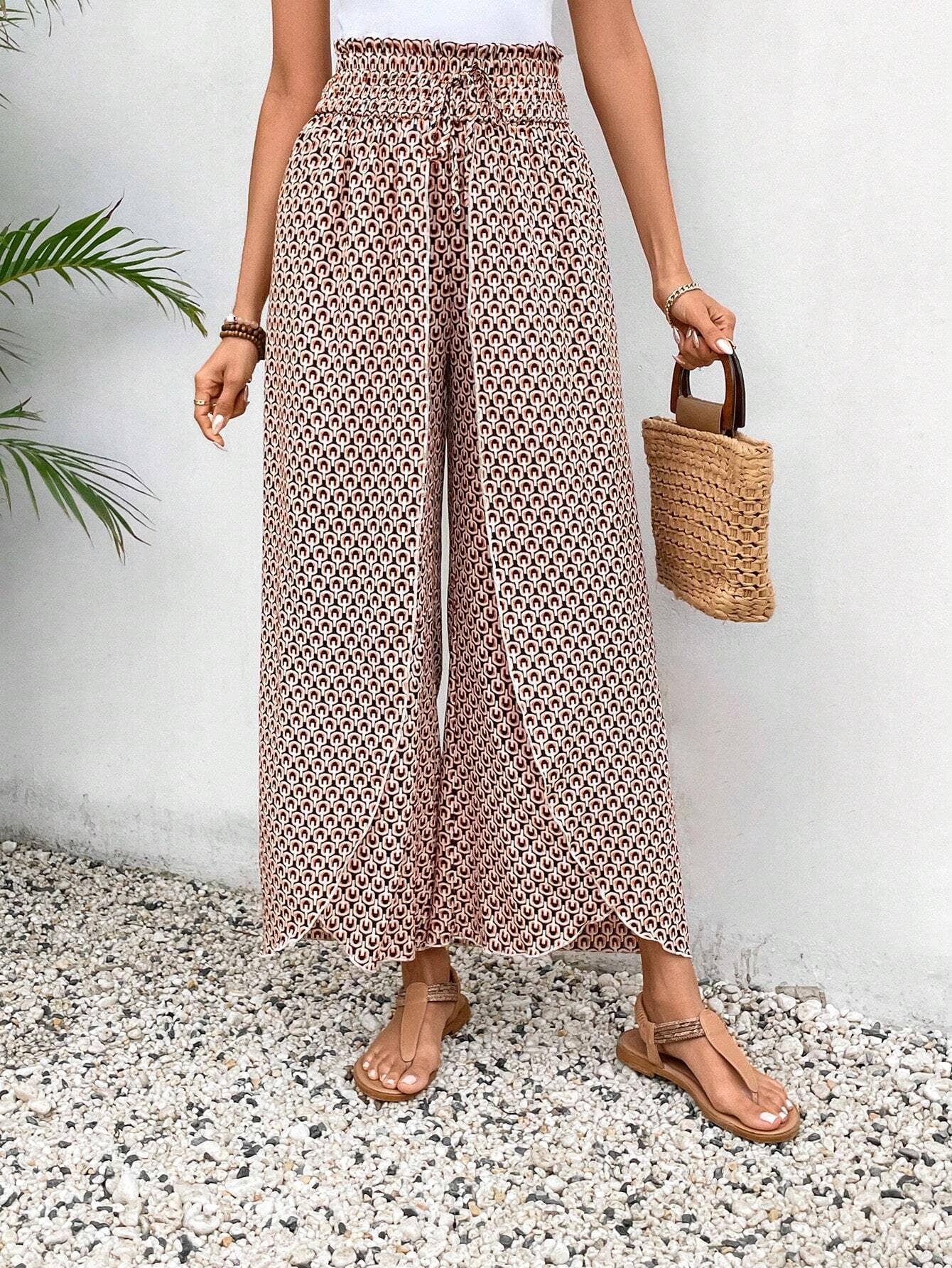Floral side slit wide leg culottes