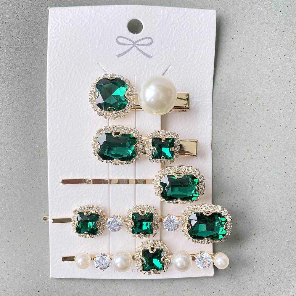 Vintage crystal glass side clip hairpin five-piece set