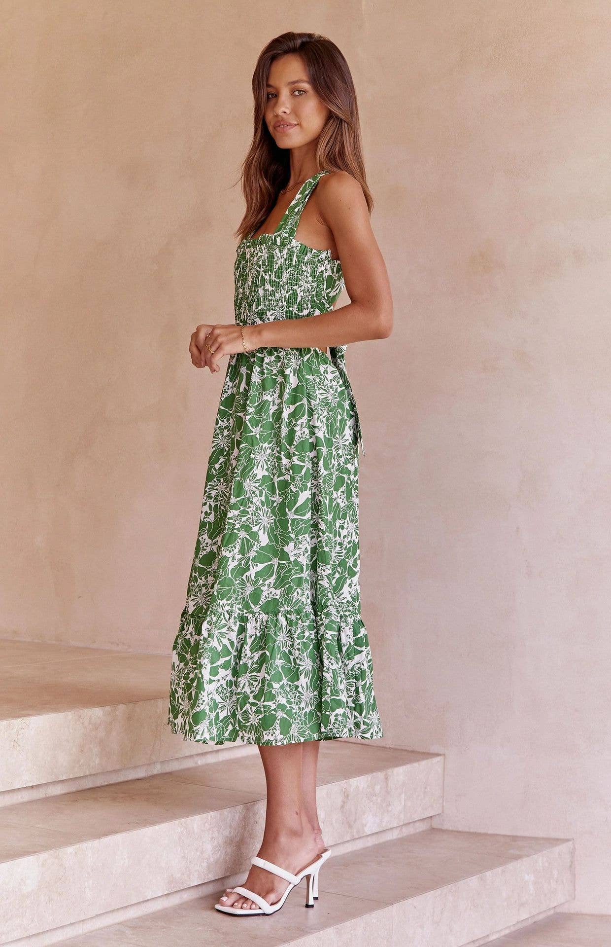 Floral spaghetti-strap backless dress