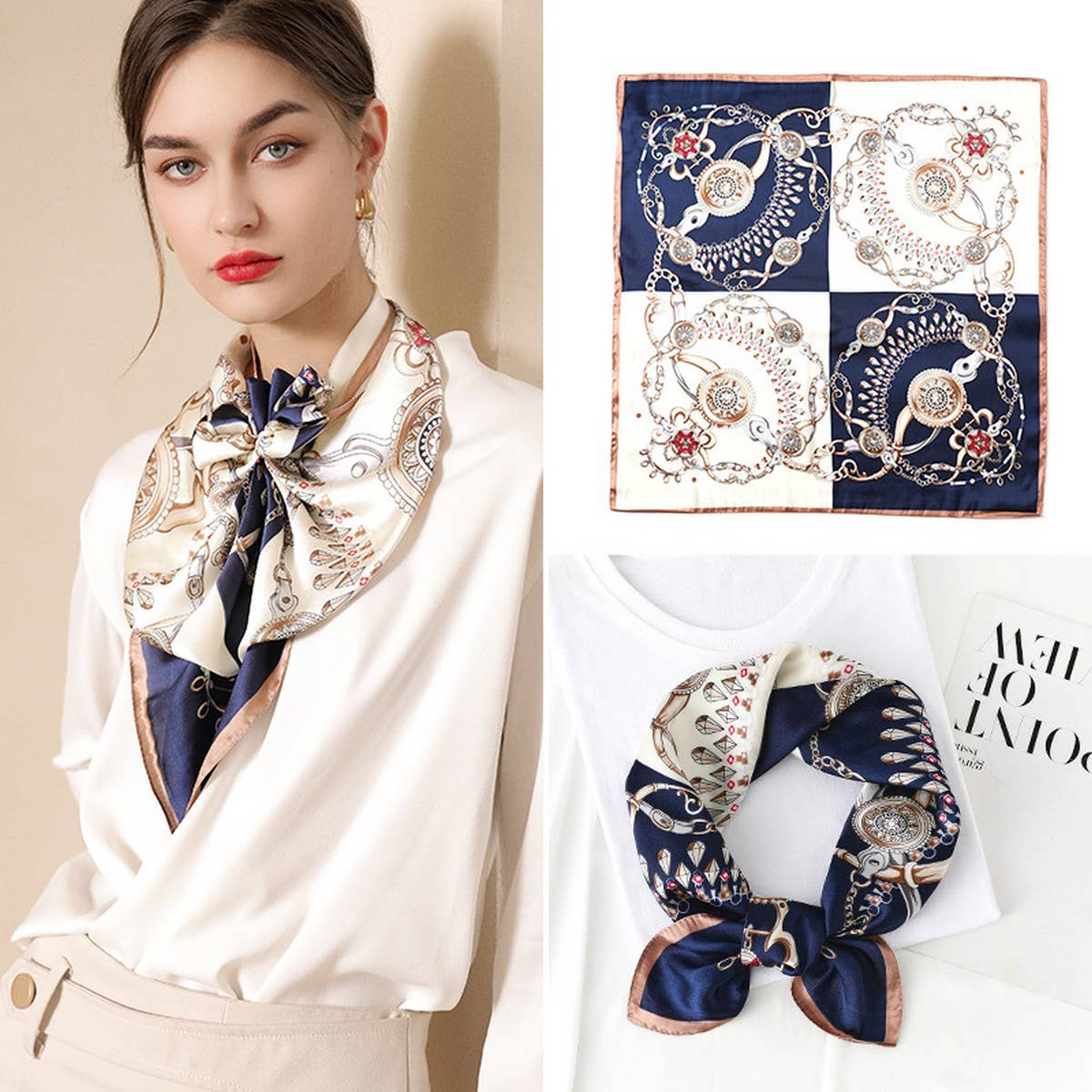 23" SILK FEELING SCARF SQUARE SATIN HEAD SCARF _CWASC0257