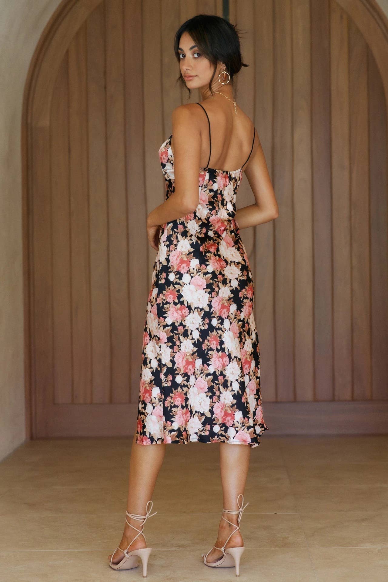 FLORAL PRINT LONG HALTER DRESS WITH SLIT DOWN