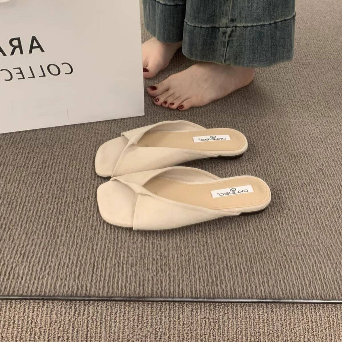 Flat Peep Toe Slide Sandals for Summer