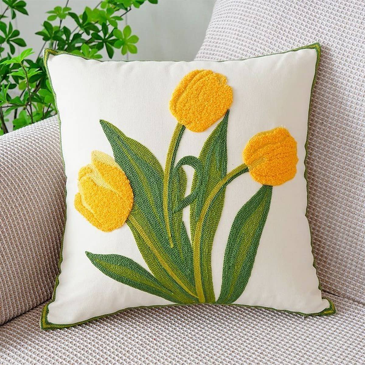 Cotton Cream Pillow Cover Sofa Bed Square Cushion
