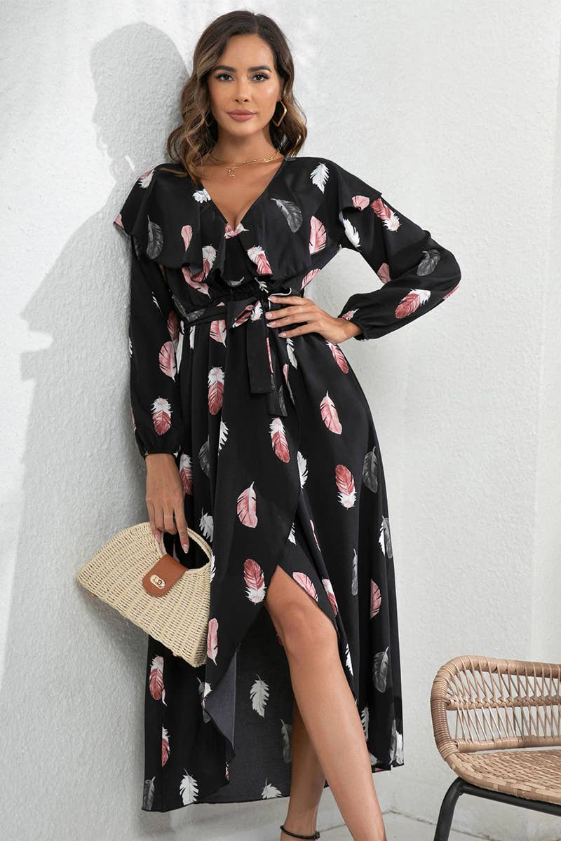 FLORAL PRINT DRESS WITH SLIT AND SWING
