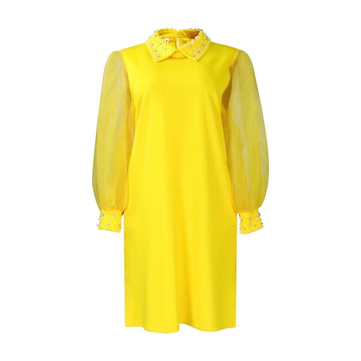 MESH STITCHING BEADED LOOSE PLUS SIZE DRESS