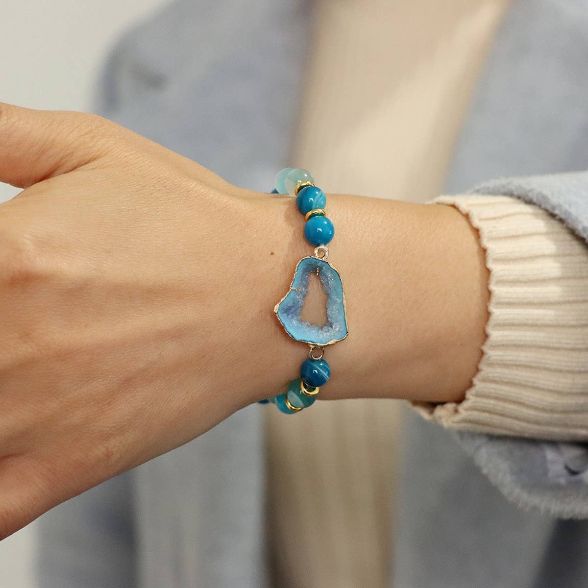 CWAJE4302_NEW FASHION AGATE BEAD COUPLE BRACELET