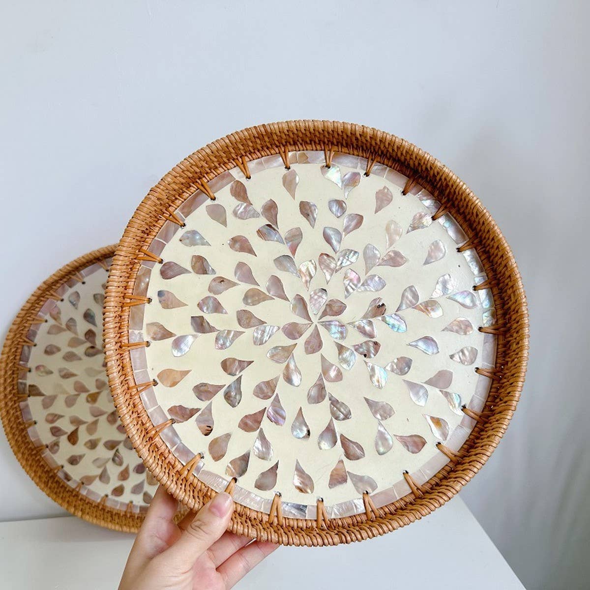 RATTAN FRUIT PLATE TEA ROOM SHELLBASKET ROUND PLATE_CWMM4495