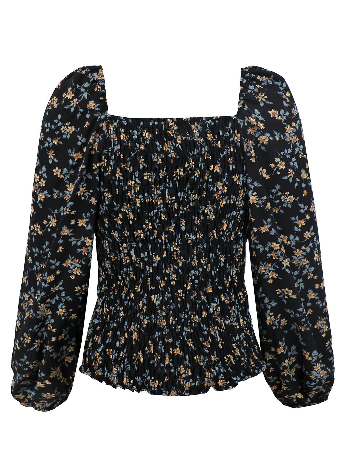Floral Long Sleeve Square Neck Loose T-shirt