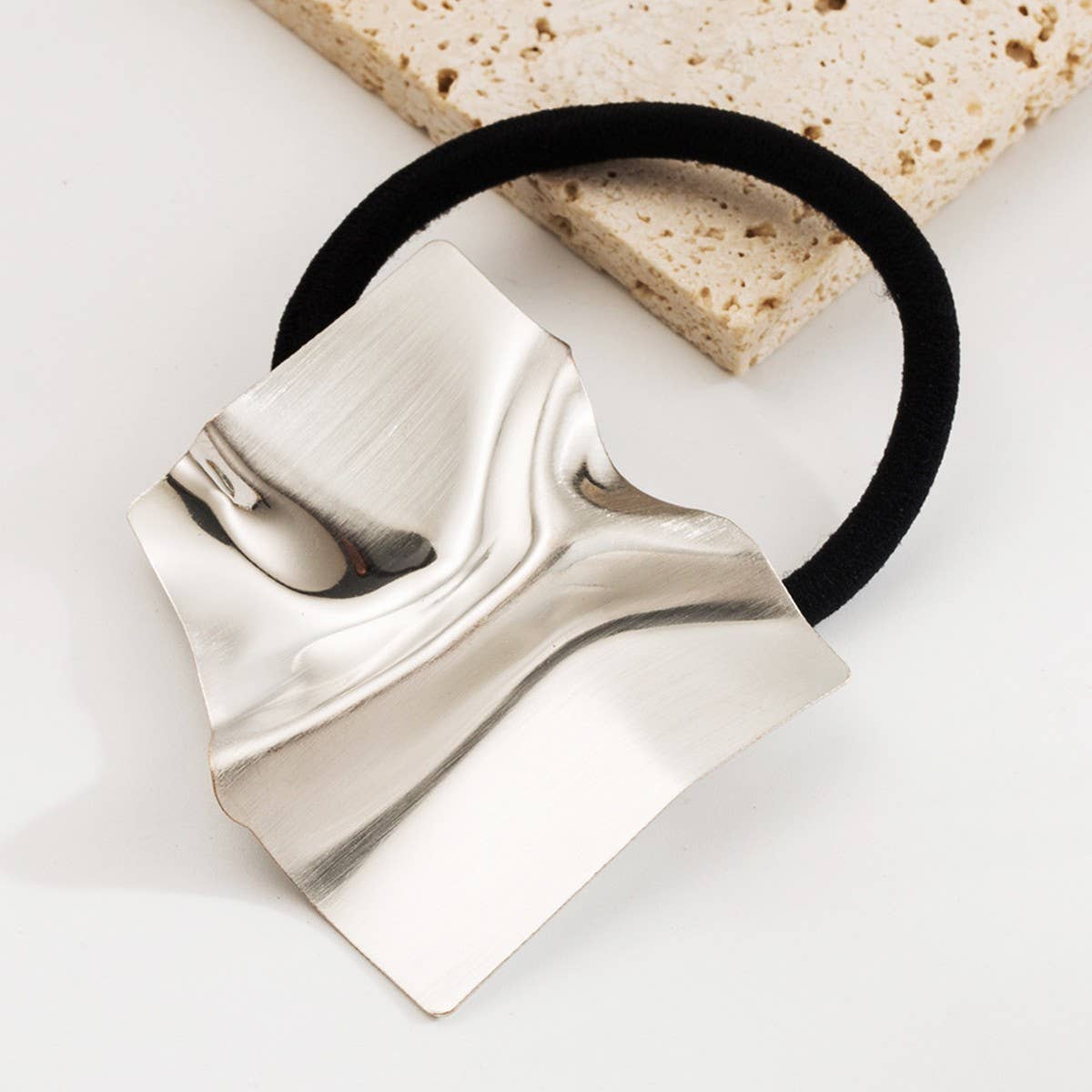 Glossy Metal Heart Geometric Elastic Hair Tie