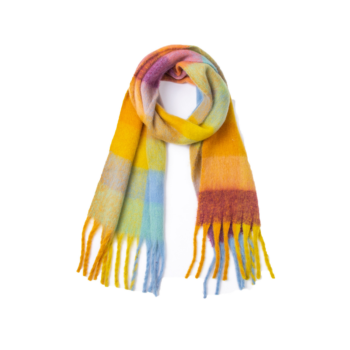 PLAID PATTERN FRINGE TRIM WINTER SCARF_CWASC2691