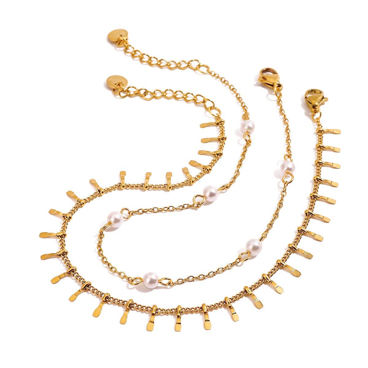 18K Gold Double Layer Pearl Anklet, Stainless_CWAJE4700