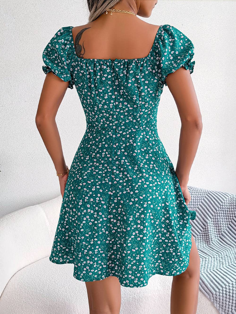 Floral tie big swing vacation-style beach dress
