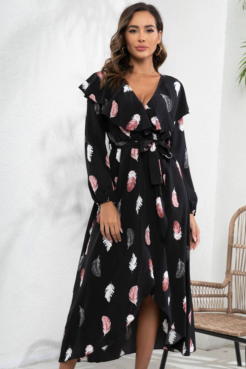 FLORAL PRINT DRESS WITH SLIT AND SWING