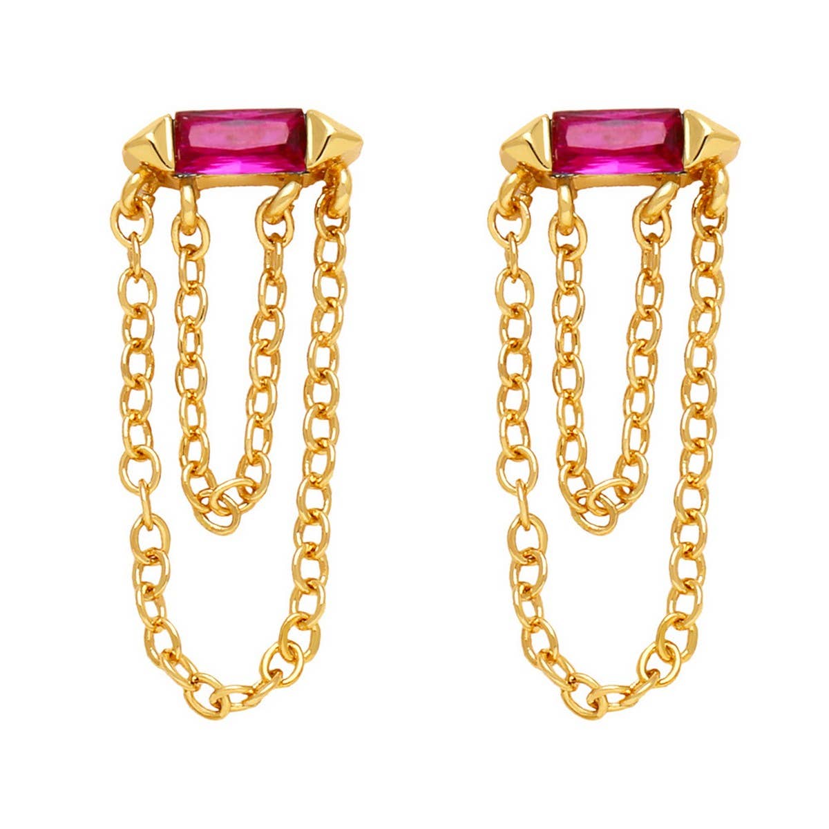 COLORED ZIRCON CHAIN TASSEL EARRINGS