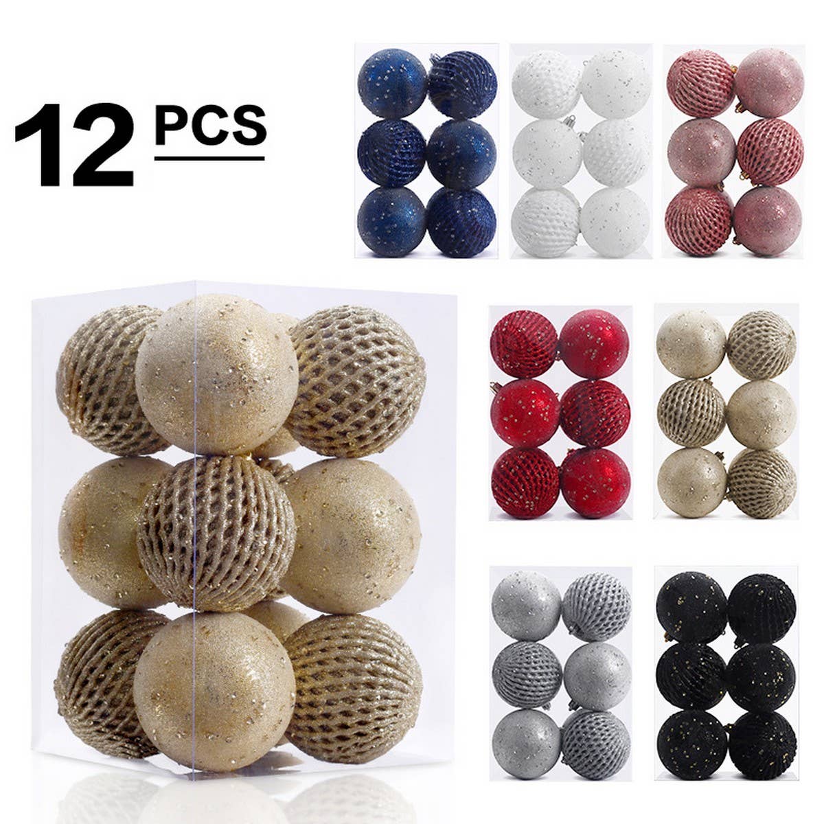 8CM 12PCS Glitter Xmas Ball Ornament Set_CWMM9871