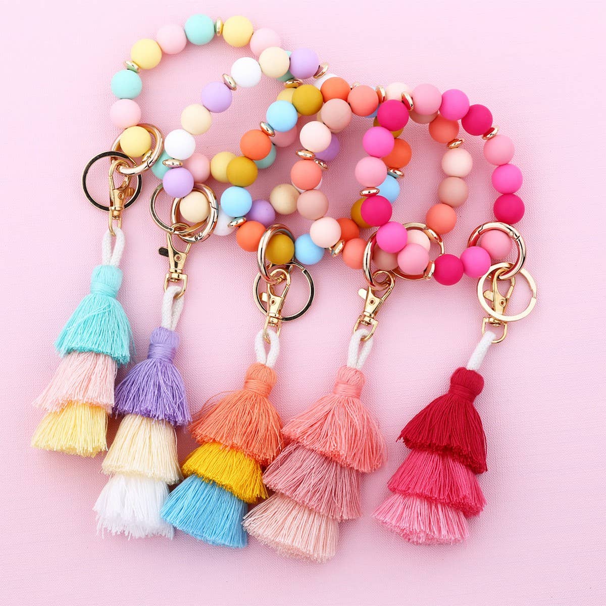 Women??¢s Tassel Silicone Bead Keychain Bracelet_CWAB5029