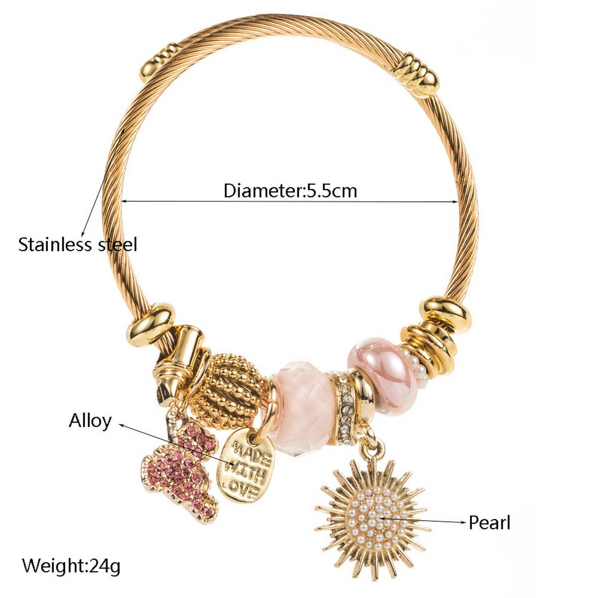 Adjustable DIY Beaded Bracelet with Bear & Sun_CWMM8617