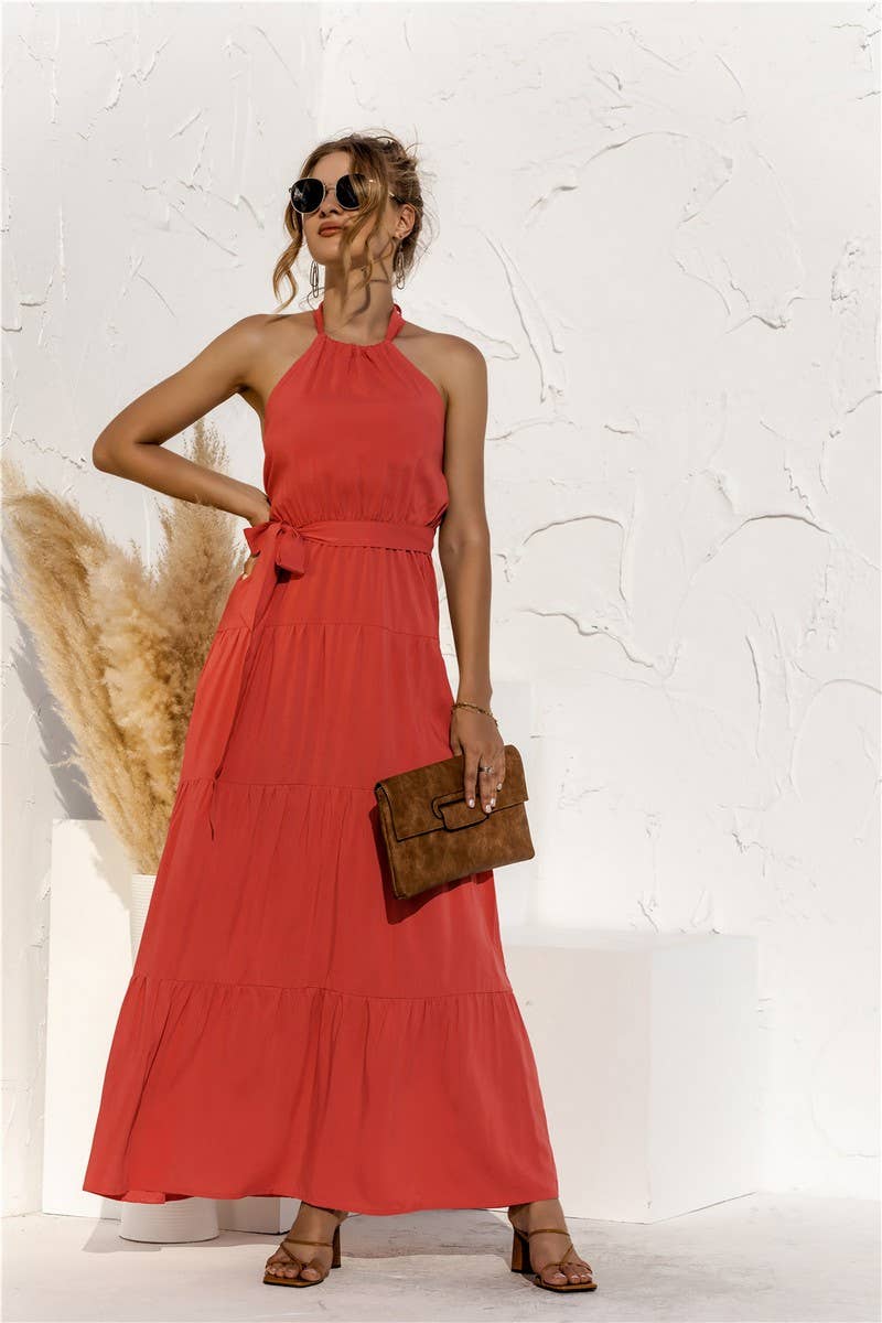 CWDMD4828_SUMMER HALTER NECK STRAPPY BACKLESS DRESS