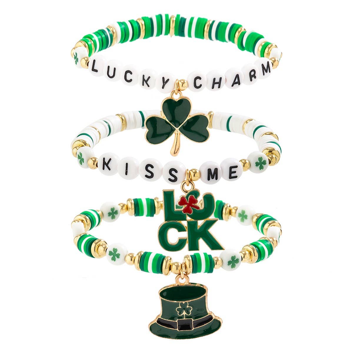 MULTI-LEAF CLOVER LETTER SIMPLE BEADED BRACELET